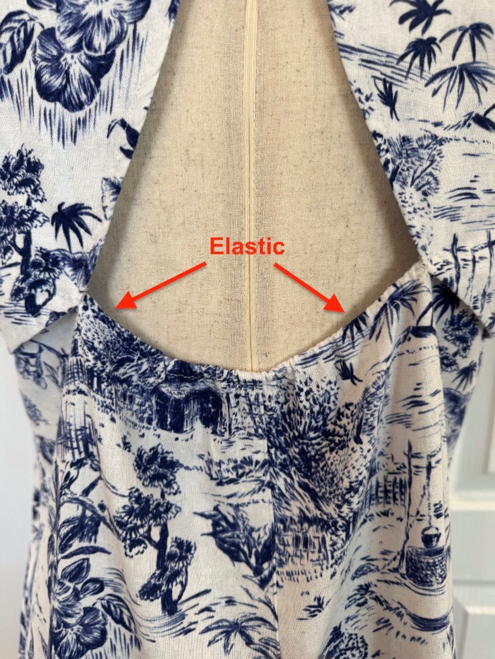 Women's Size L, Linen Blend Dress by Joie, Blue & White Tropical Print Pullover - Picture 7 of 11